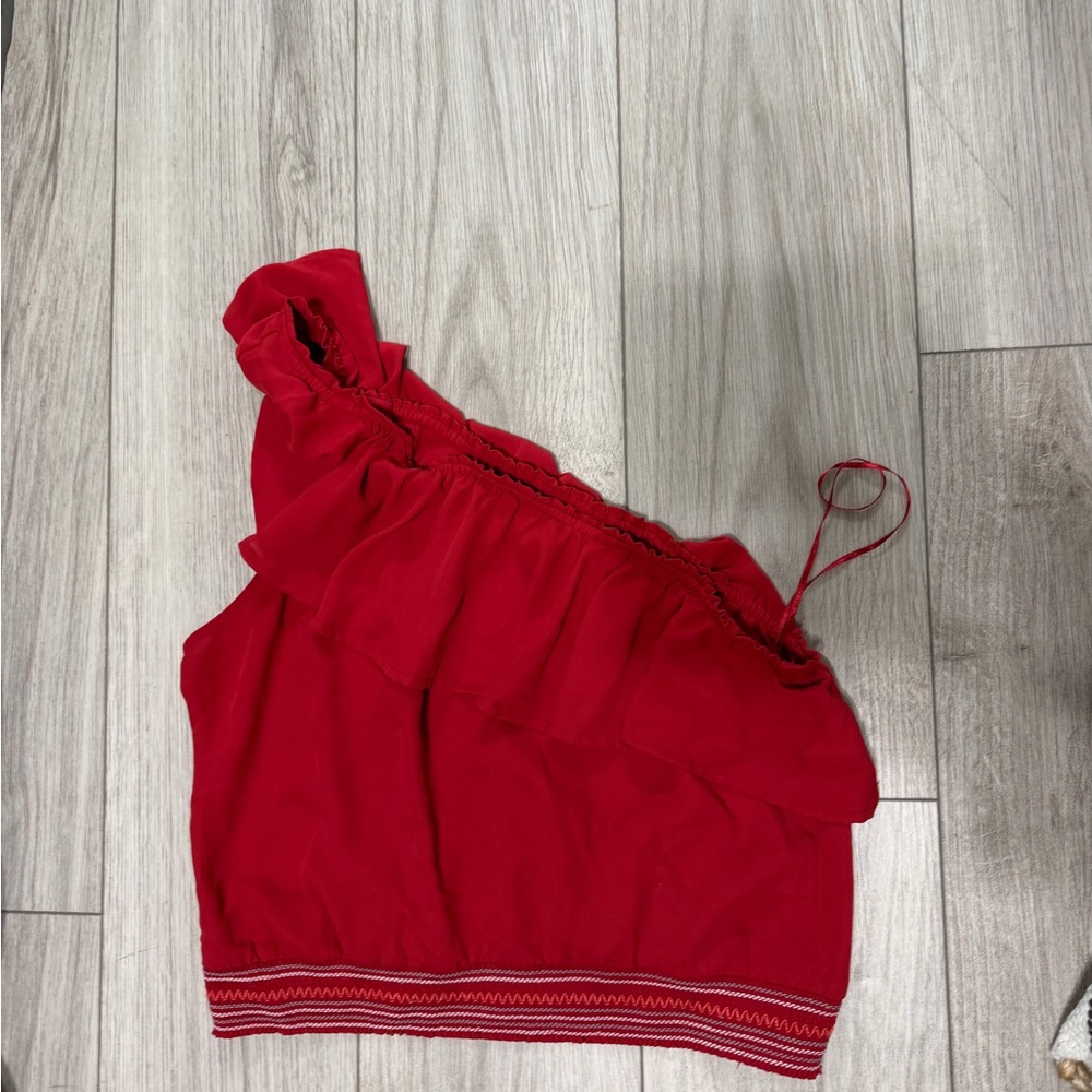 Red One-Shoulder Ruffle Top